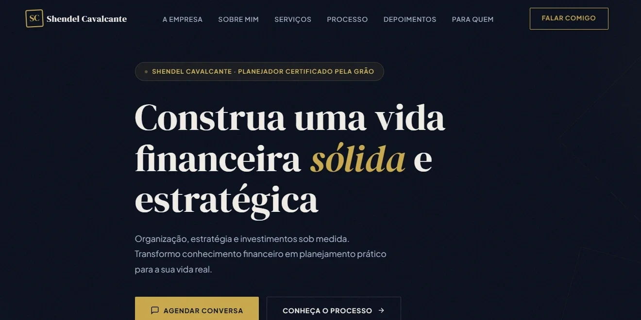 Página inicial do site de Shendel Cavalcante